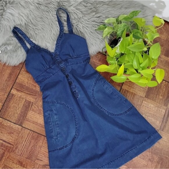 H&M EUROPE- Vintage Cotton Dungaree Overall A Line Dress - Picture 1 of 16